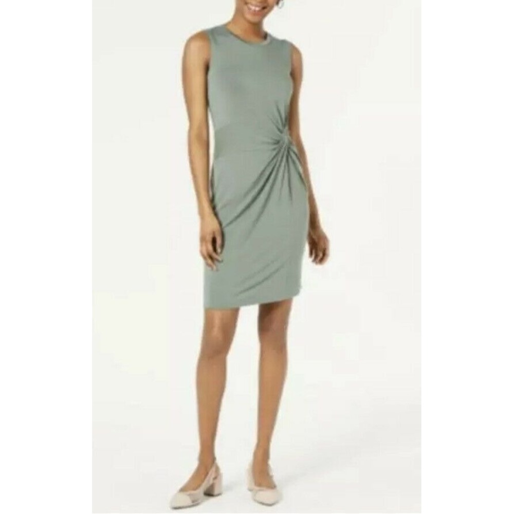 Maison Jules Women's Knot-Waist Green Size Small S Sheath Knit Dress
